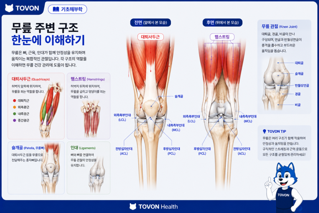 대퇴사두근이란? 허벅지 앞쪽 근육의 4가지 구조와 역할 대퇴사두근과 무릎 관절 주변 구조의 해부학적 위치
