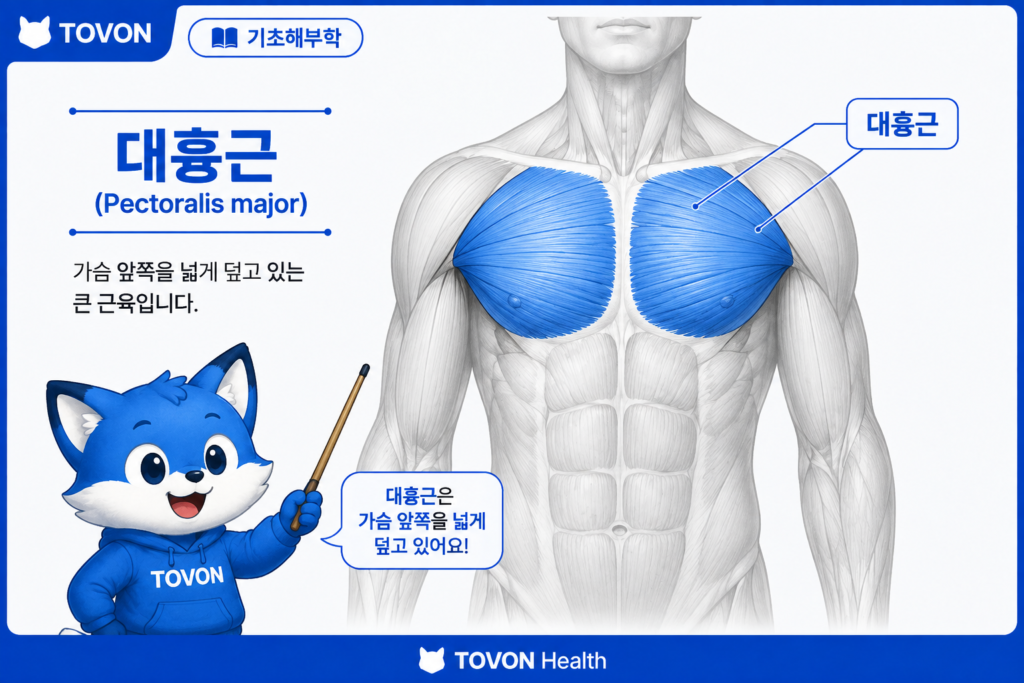 대흉근이란? 가슴 근육의 구조와 역할 쉽게 이해하기 가슴 앞쪽에 위치한 대흉근의 해부학적 위치