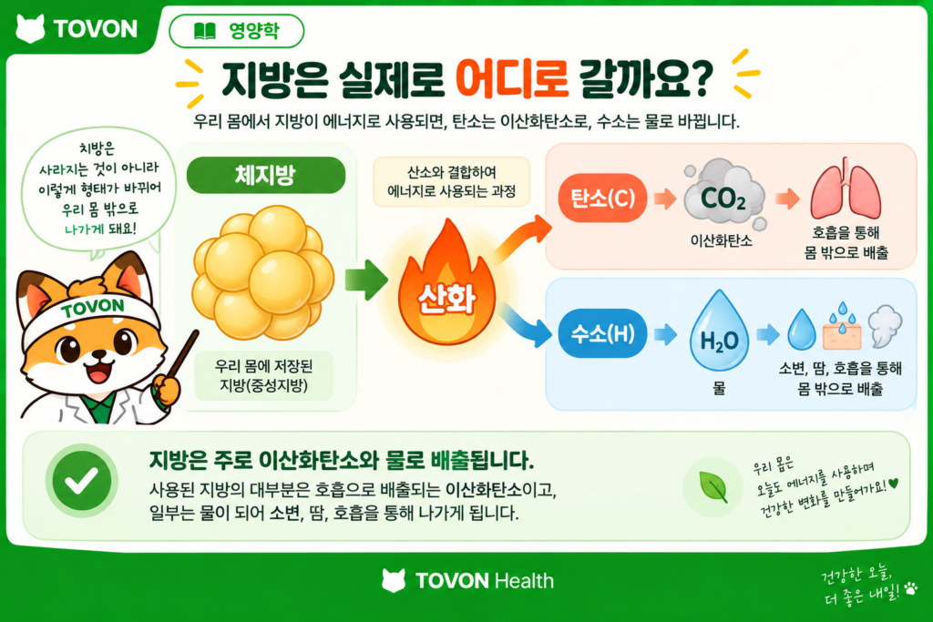 체지방은 어떻게 줄어들까? 다이어트와 칼로리 적자의 원리 체지방이 산화되어 이산화탄소와 물의 형태로 몸 밖으로 배출되는 과정