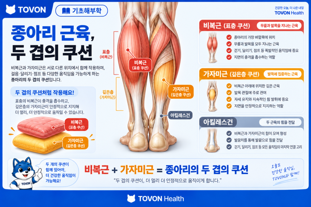 종아리 근육이란? 비복근과 가자미근의 구조와 역할 비복근과 가자미근의 두 겹 구조와 종아리 근육의 역할 요약