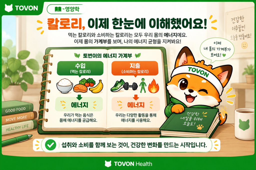 칼로리란 무엇일까? 먹는 칼로리와 소비하는 칼로리 이해하기 먹는 칼로리와 소비하는 칼로리의 균형을 가계부로 표현한 토번이