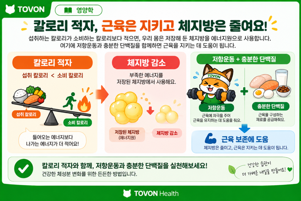 체지방은 어떻게 줄어들까? 다이어트와 칼로리 적자의 원리 칼로리 적자와 저항운동 및 단백질 섭취가 체지방 감소와 근육 보존에 미치는 관계